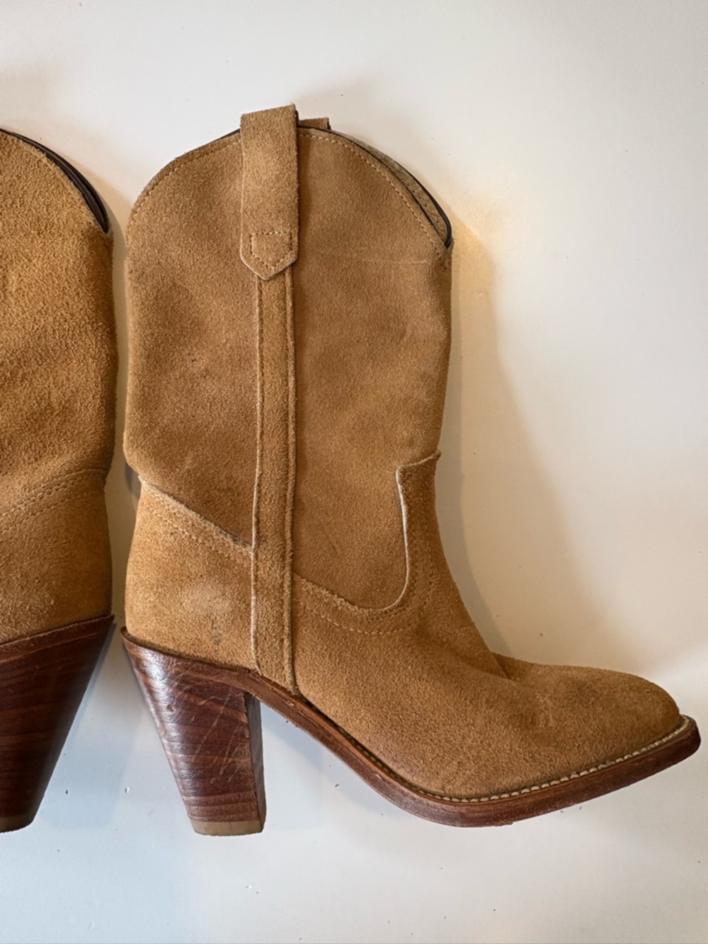 FRYE || 1980s Vintage Western Boots Heeled Suede‎ Tan 5.5 - Picture 7 of 10